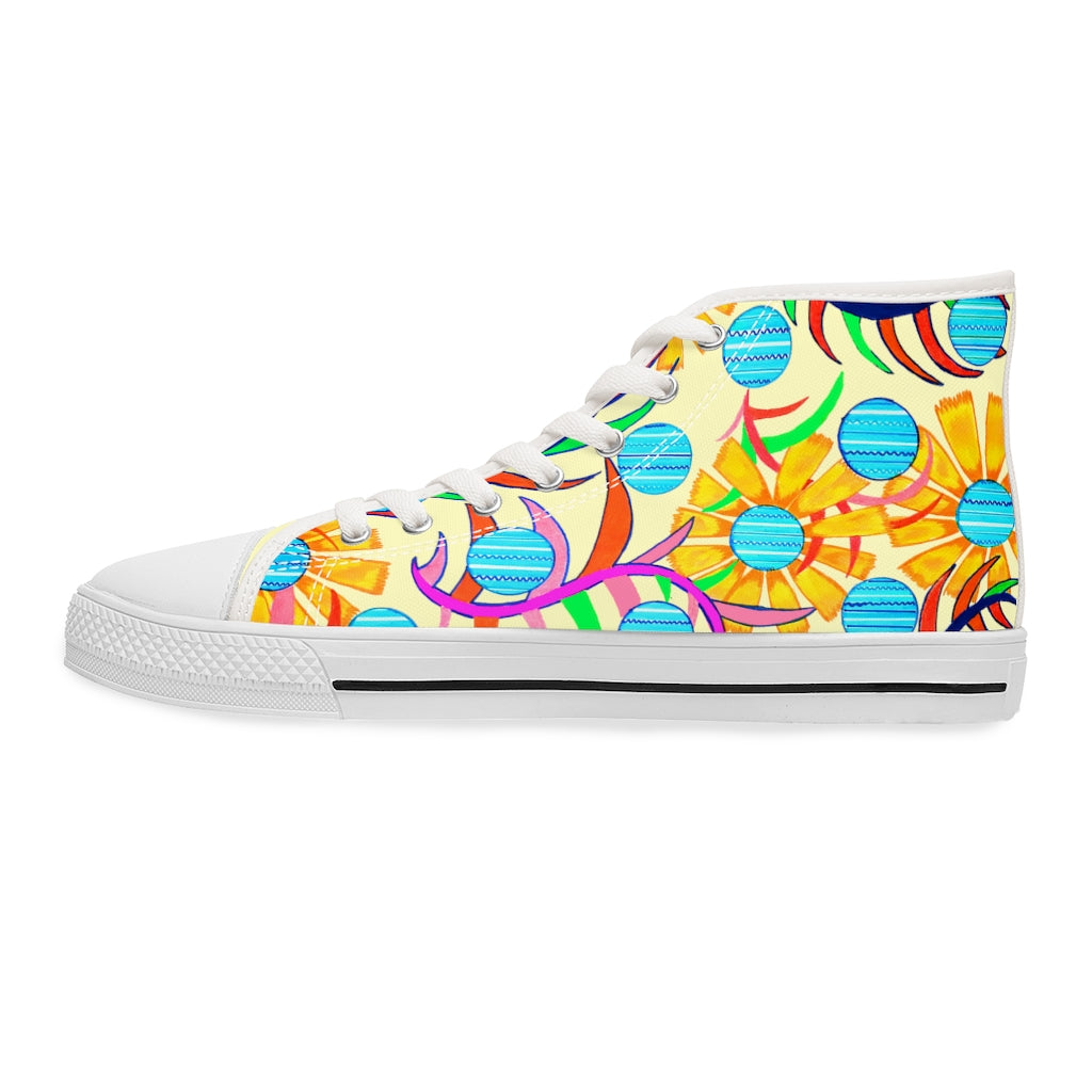 Cream Sunflower Women's High Top Sneakers