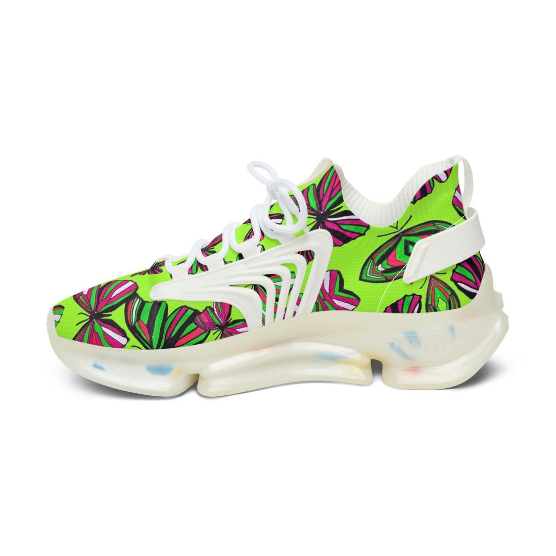 Lime Green Butterfly Printed OTT Women's Mesh Knit Sneakers