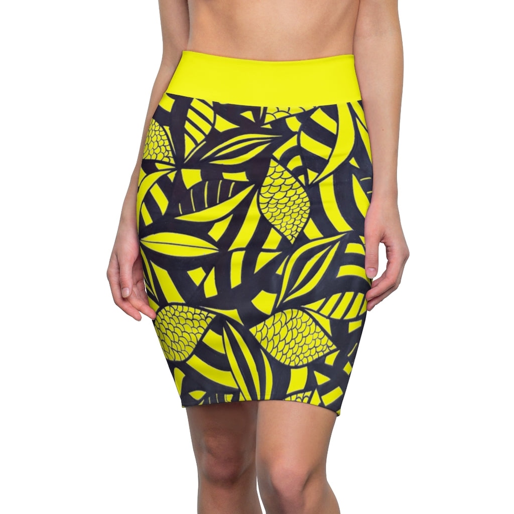 Tropical Minimalist Canary Pencil Skirt