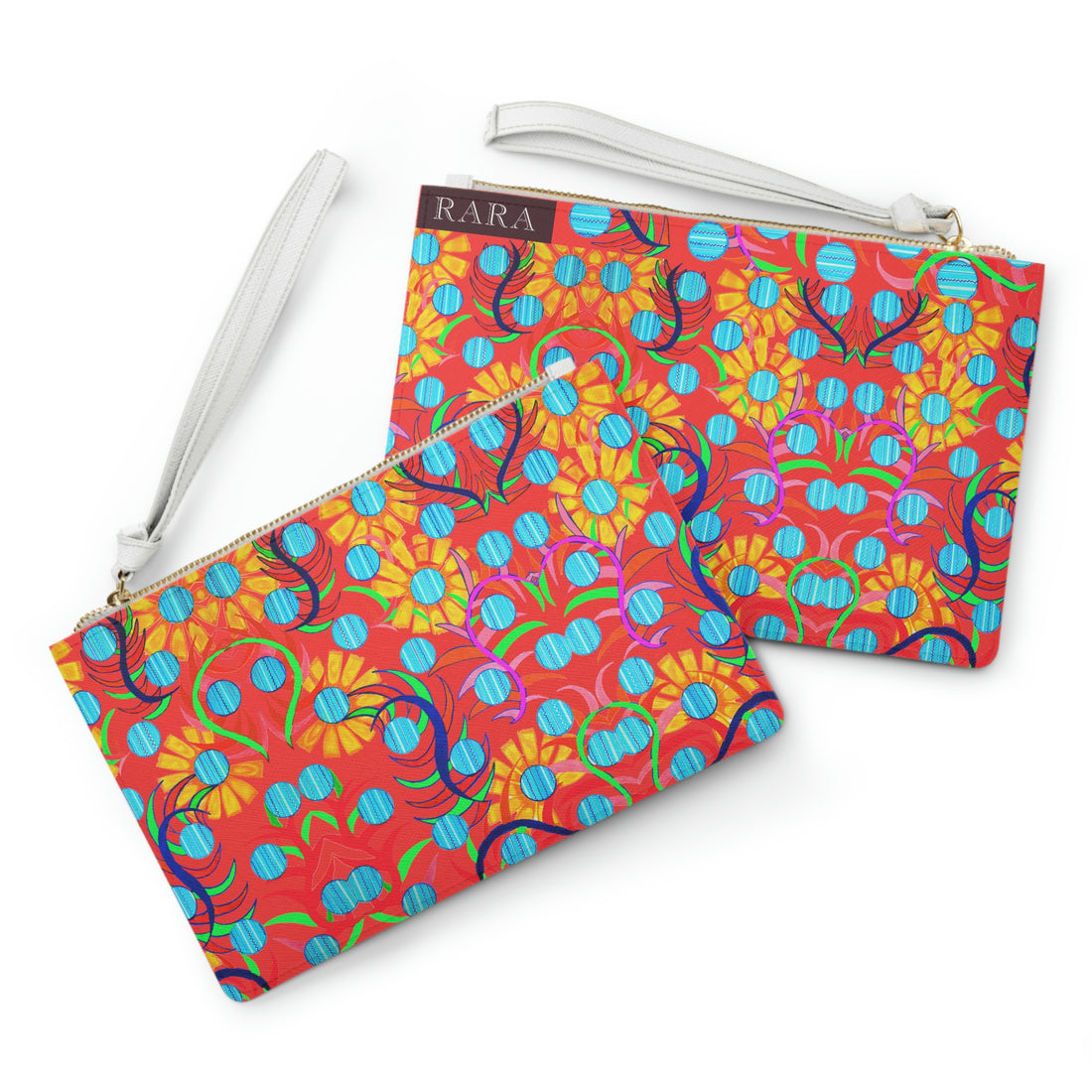 vermillion sunflower print clutch bag