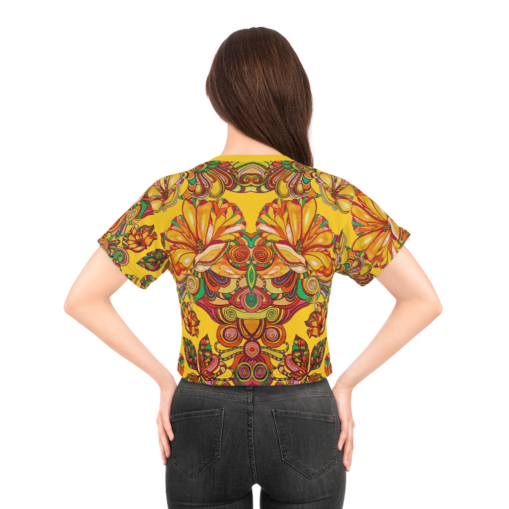 Yellow Artsy Floral AOP Crop Tee