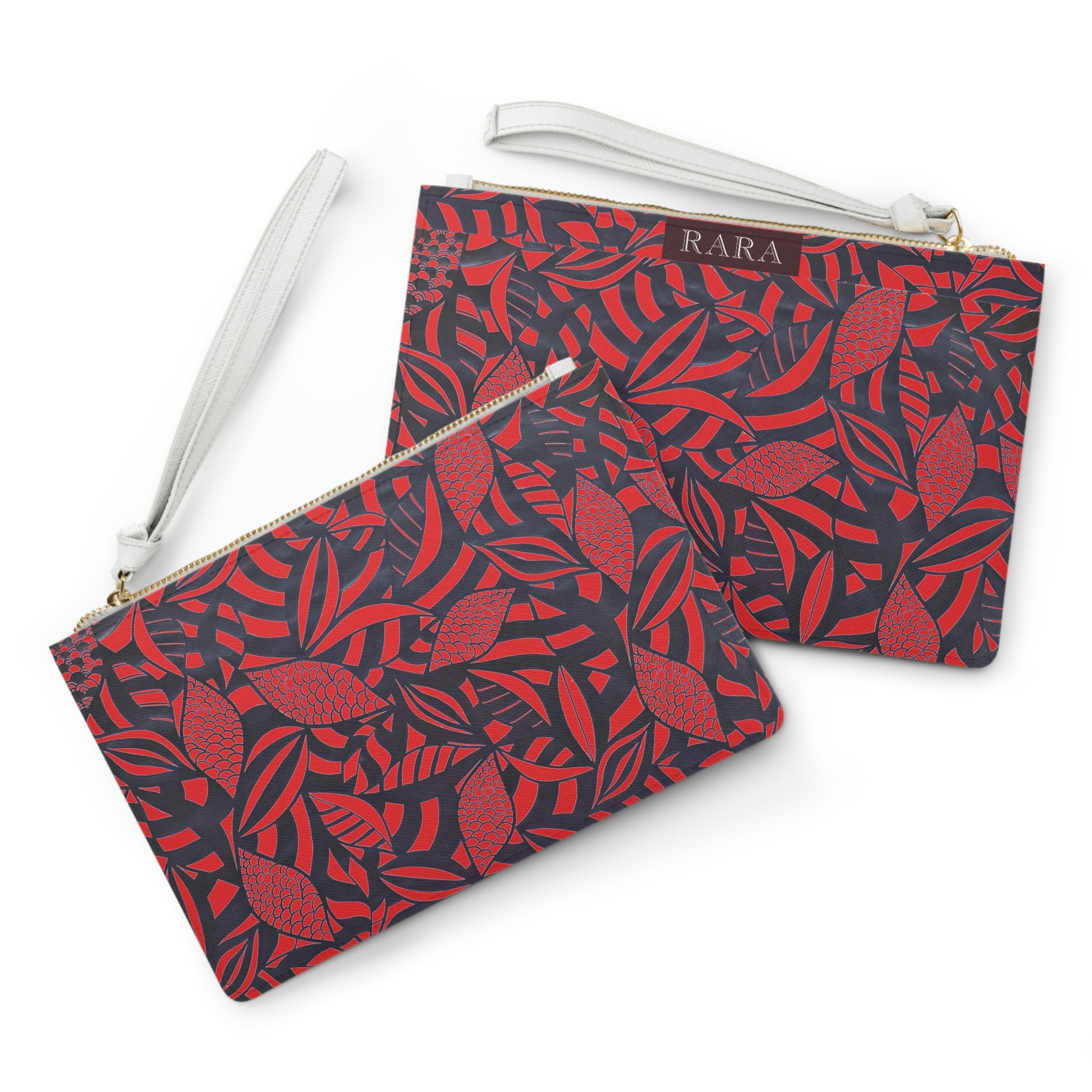 red tropical print clutch bag