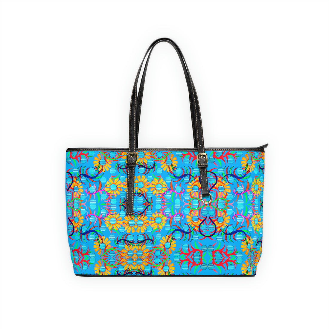 Aqua Sunflower PU Leather Shoulder Bag