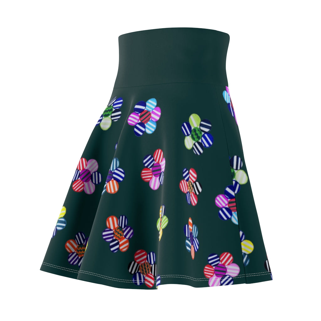 Bottle Green Candy Florals Skater Skirt