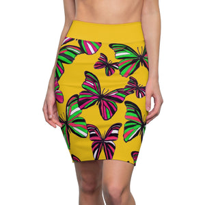 Yellow Butterflies Pencil Skirt