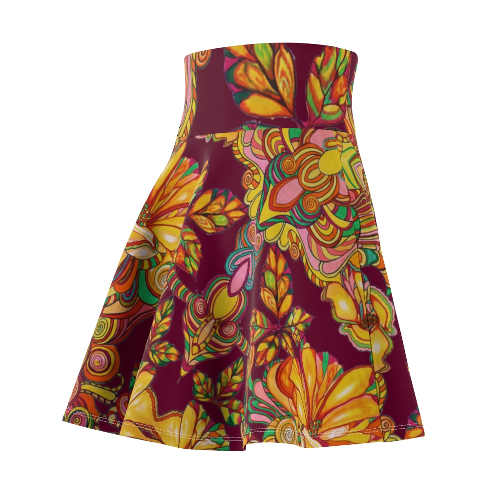 Artsy Floral Marsala Skater Skirt