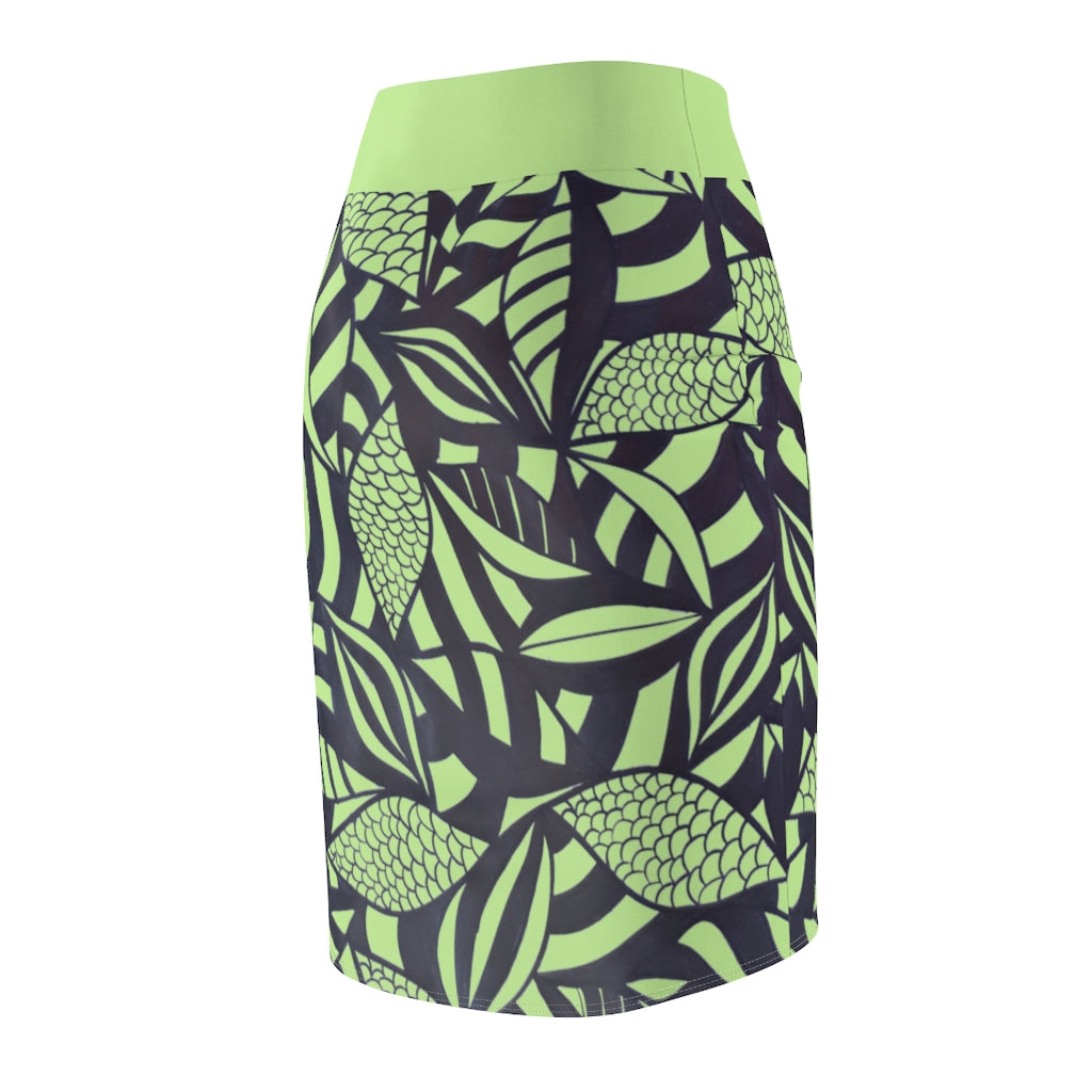 Tropical Minimalist Safari Green Pencil Skirt