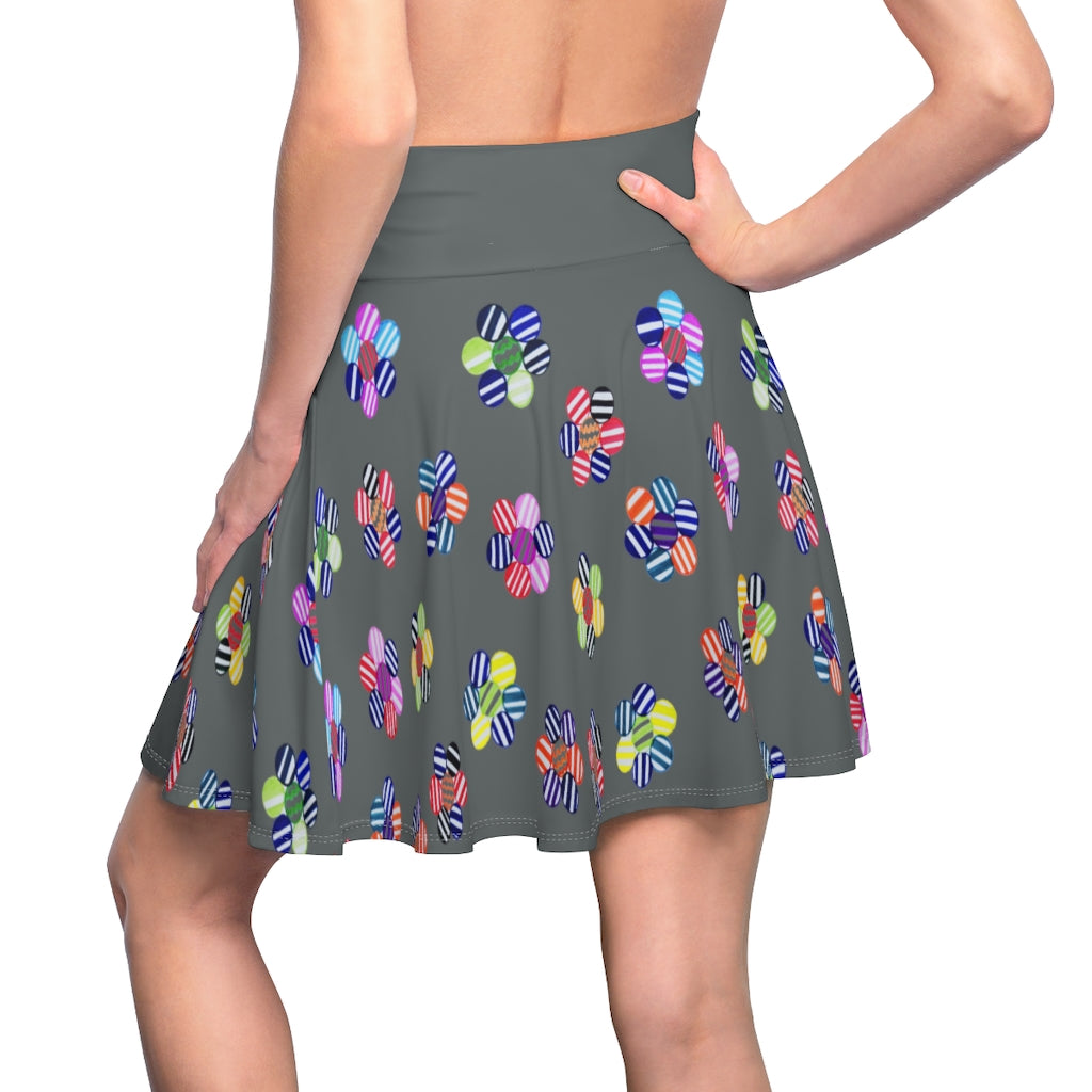 Ash Grey Candy Florals Skater Skirt