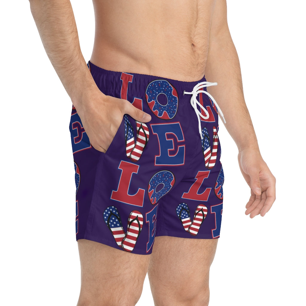 Men's American Love Violet Swimming Trunks