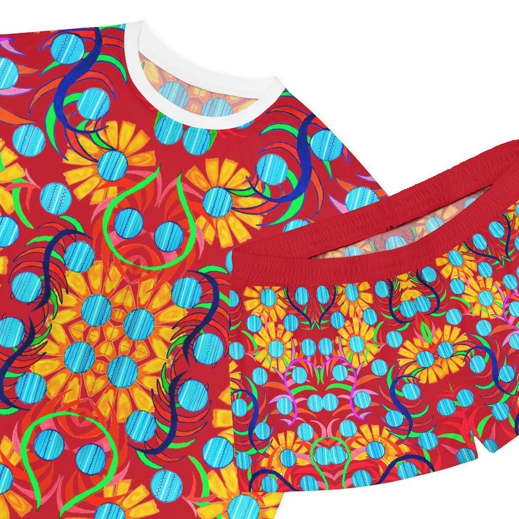 Red Sunflower Short Pajama Set (AOP)