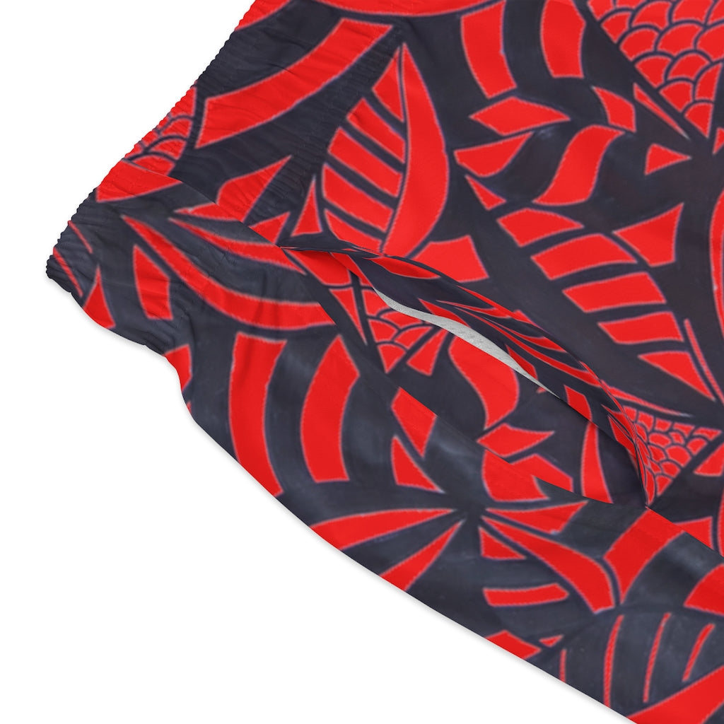 Red Tropical Minimalist Swimming Trunks