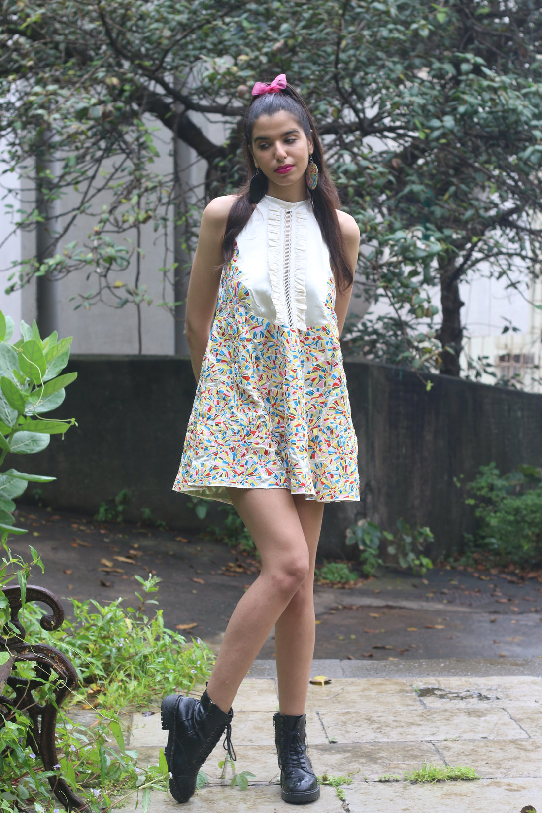 white satin silk floral embroidery dress