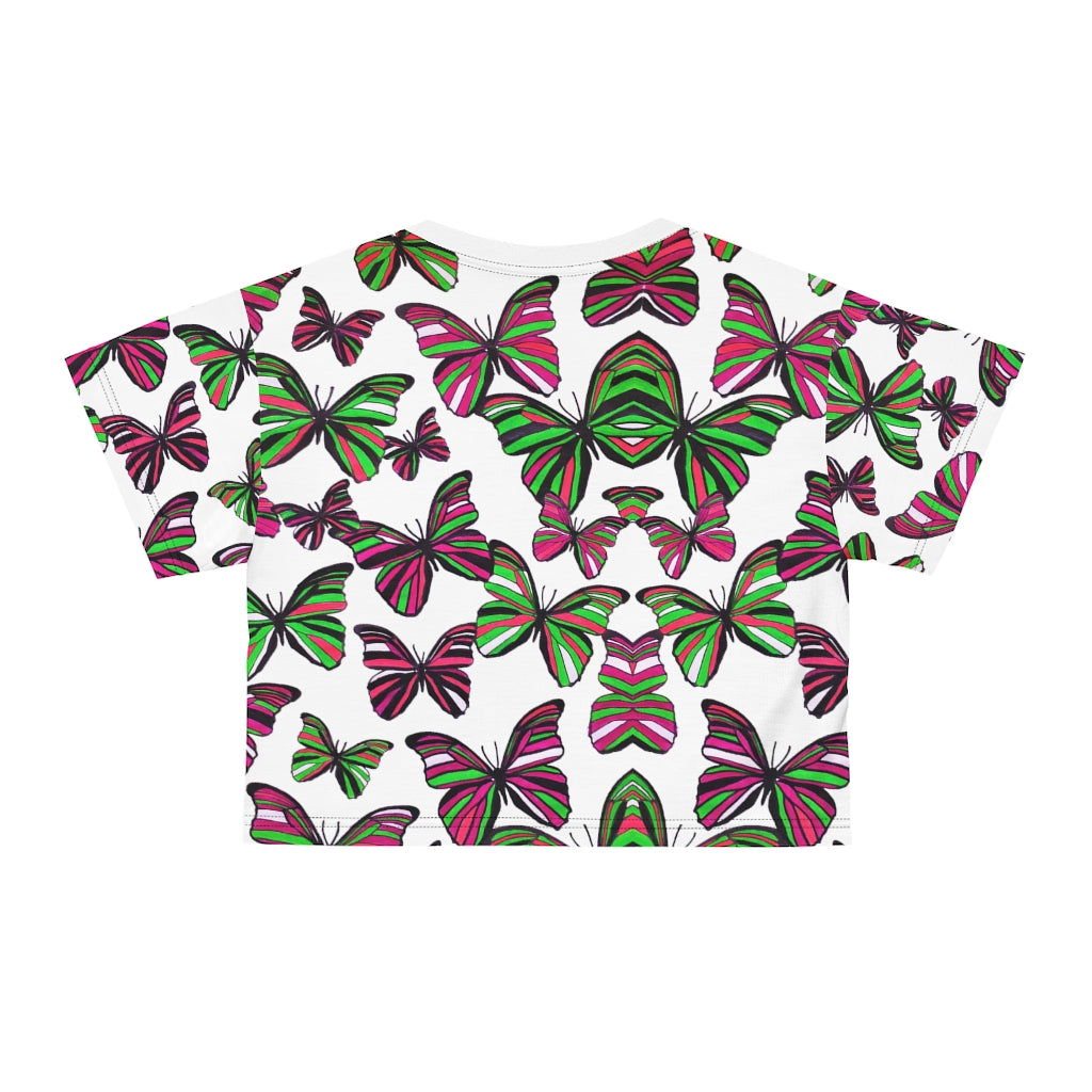 White Butterfly AOP Crop Tee