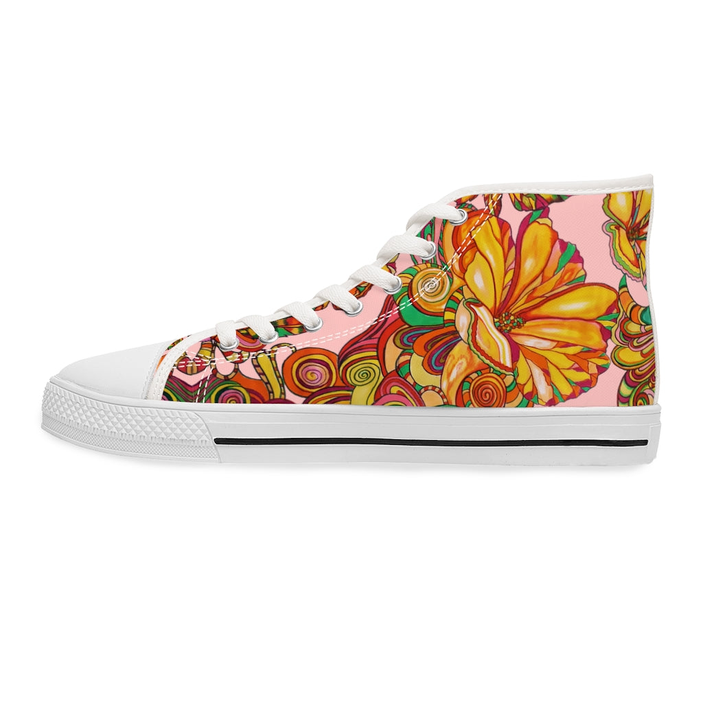 Blush Artsy Floral Women's High Top Sneakers