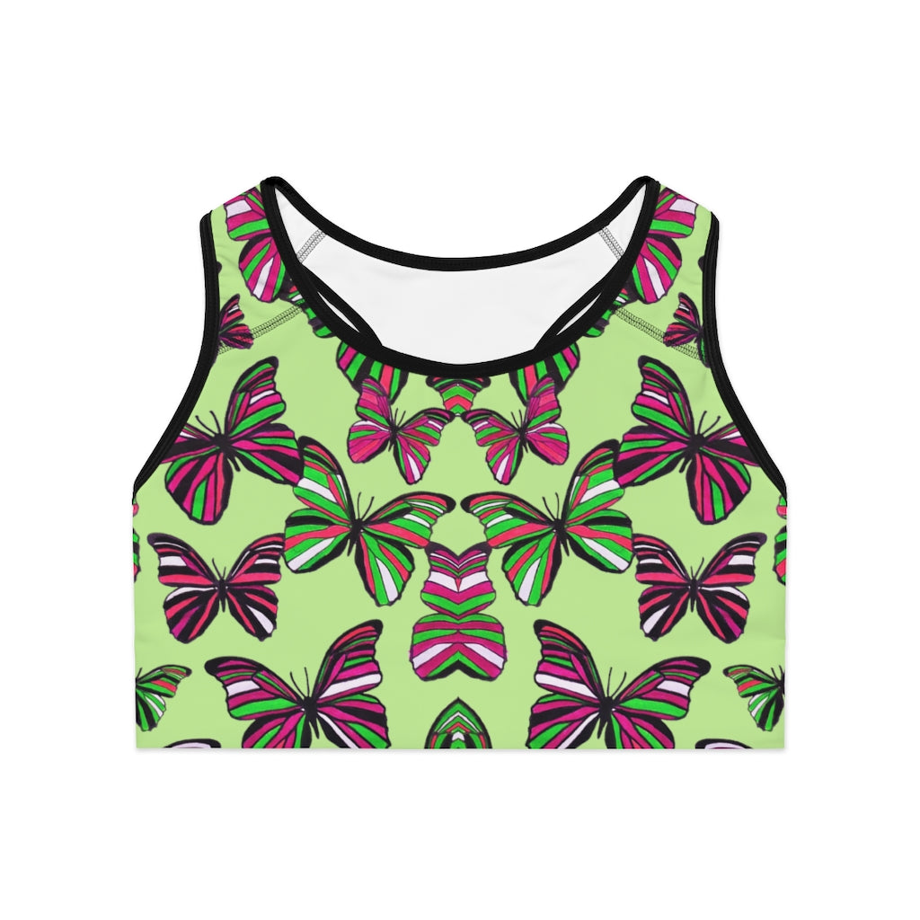 Lime Butterfly (AOP) Sports Bra