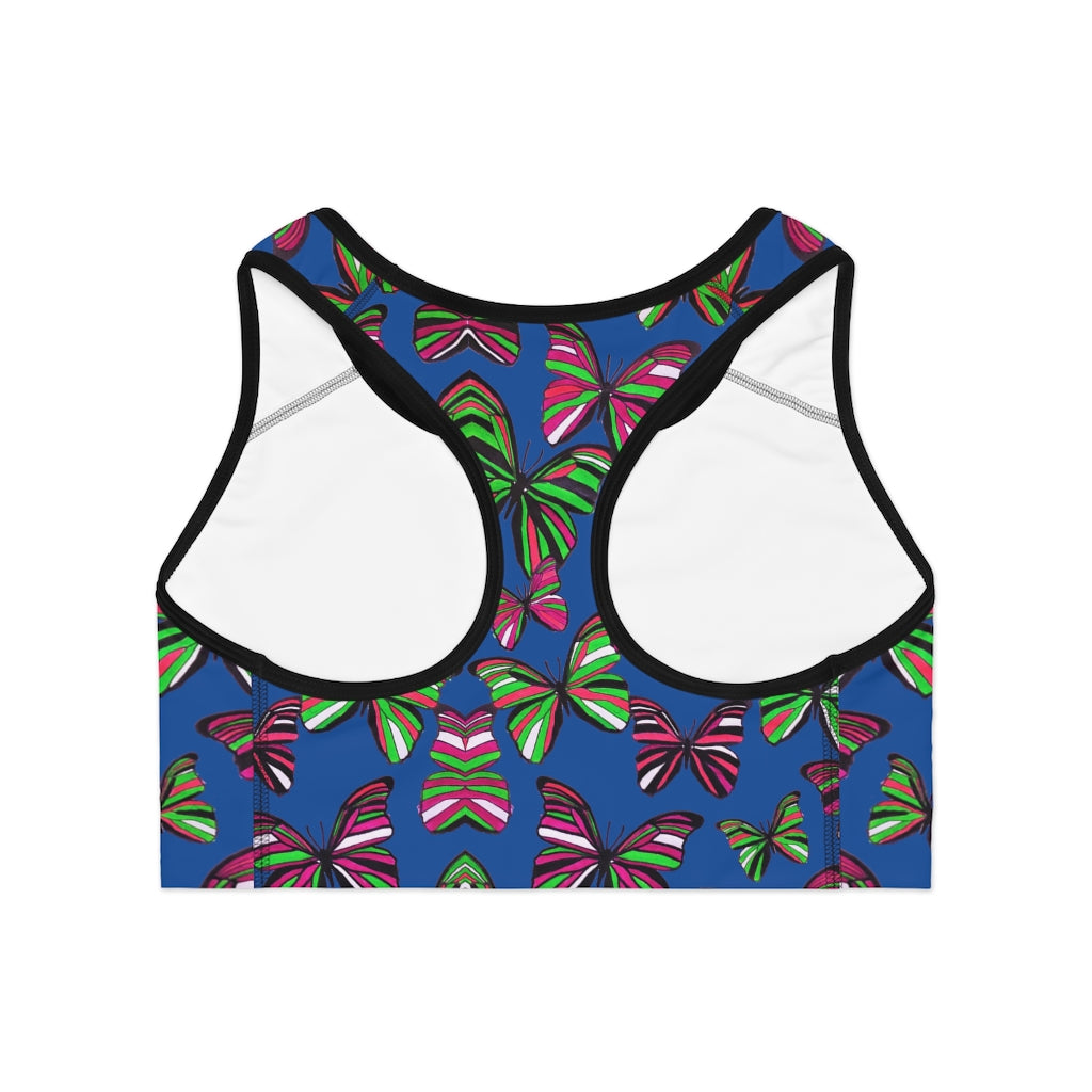 blue butterfly print sports bra