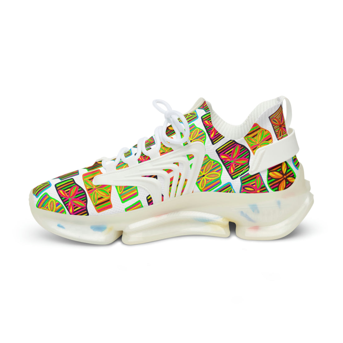 White Deco Print OTT Men's Mesh Knit Sneakers