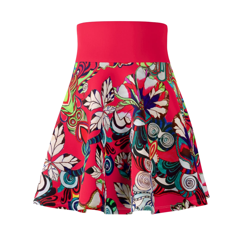 Graphic Floral Red Skater Skirt