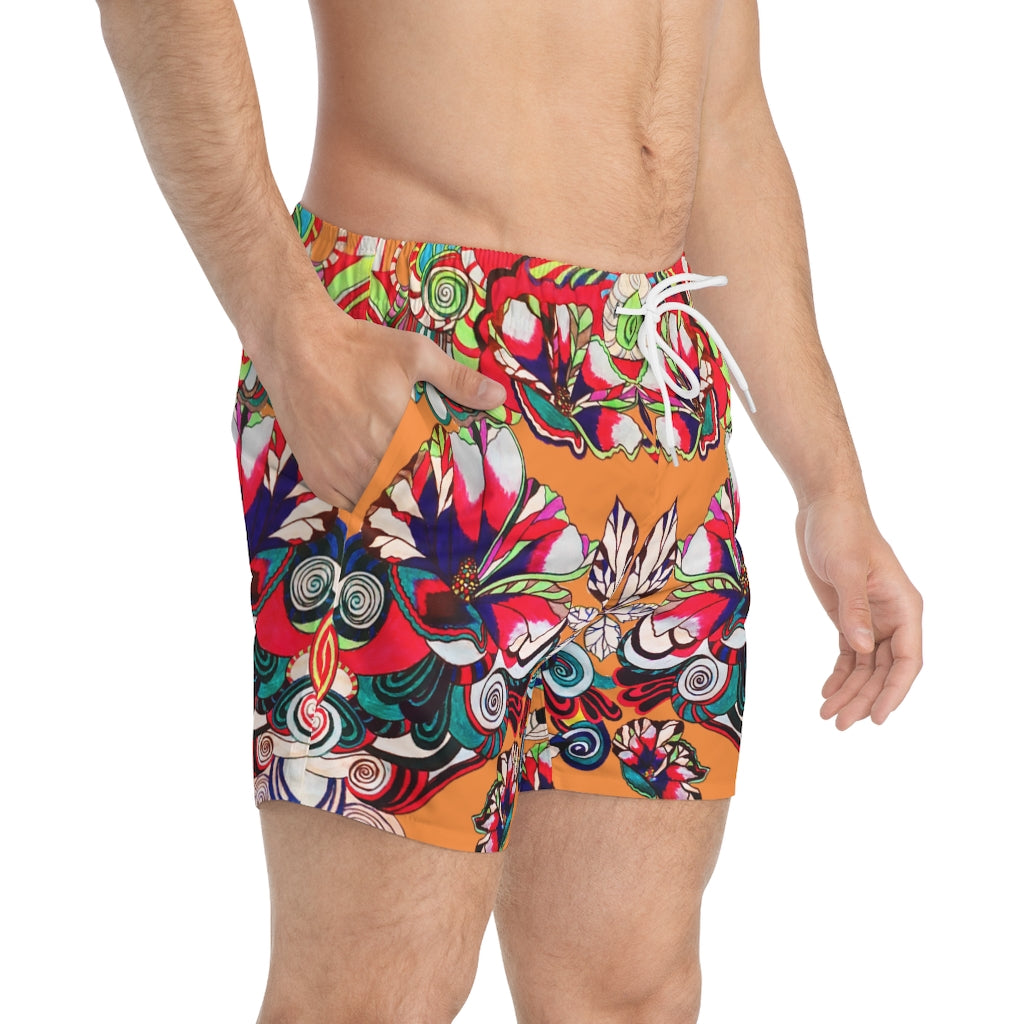 Peach Graphic Floral Pop Men's Swimming Trunks
