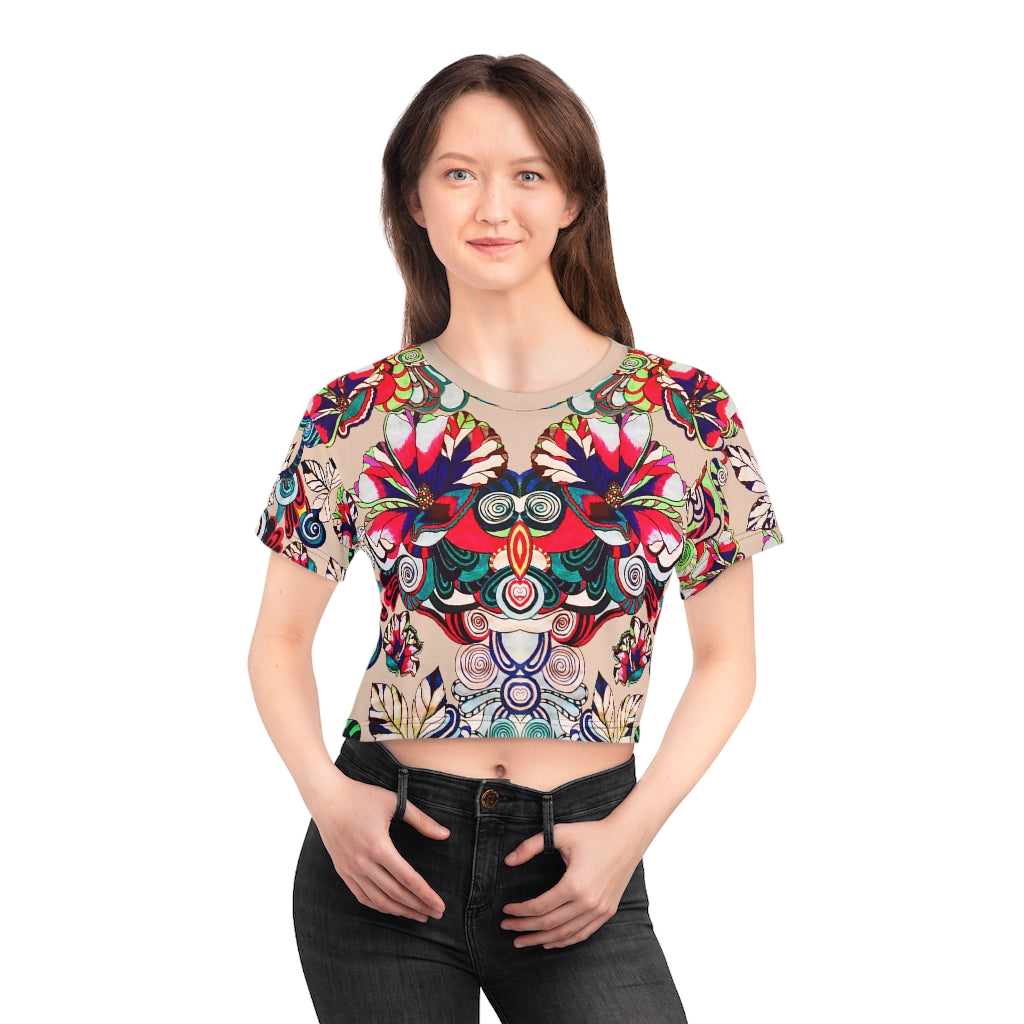 Nude Artsy Floral Pop AOP Crop Tee