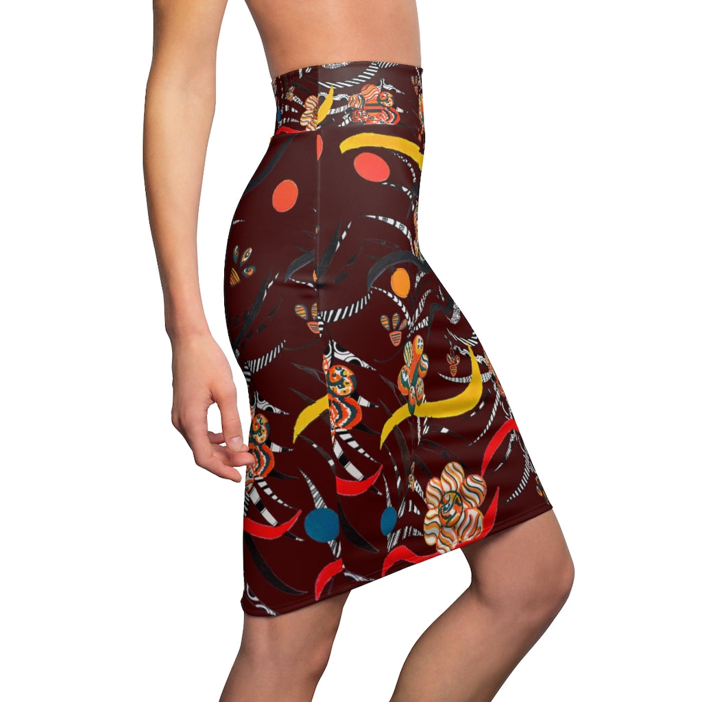 Marsala Wilderness Print Pencil Skirt