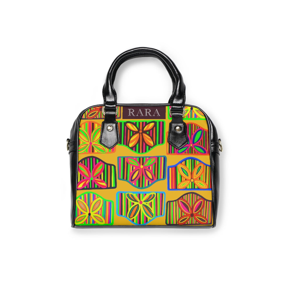 yellow art deco print pu leather handbag