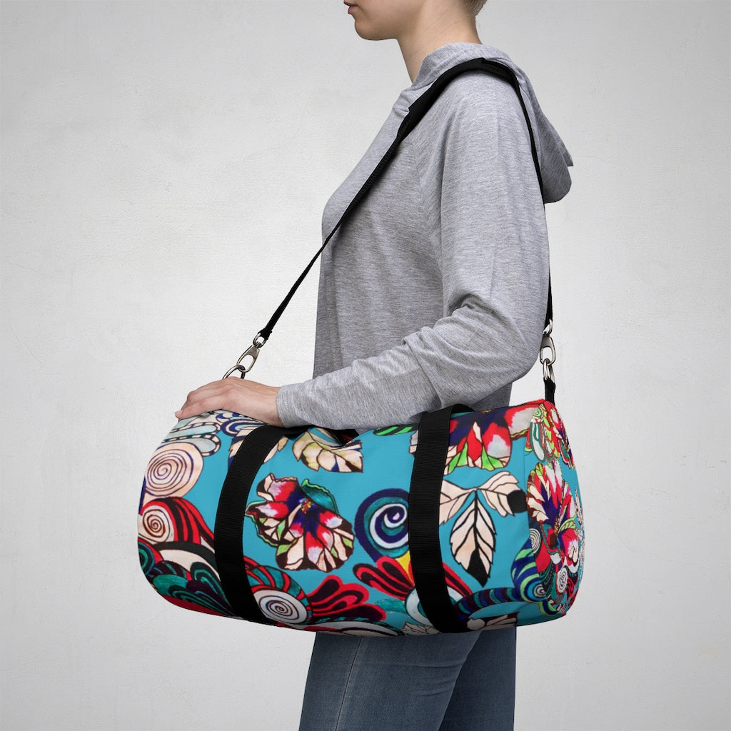 Artsy Floral Pop Aqua Duffel Bag