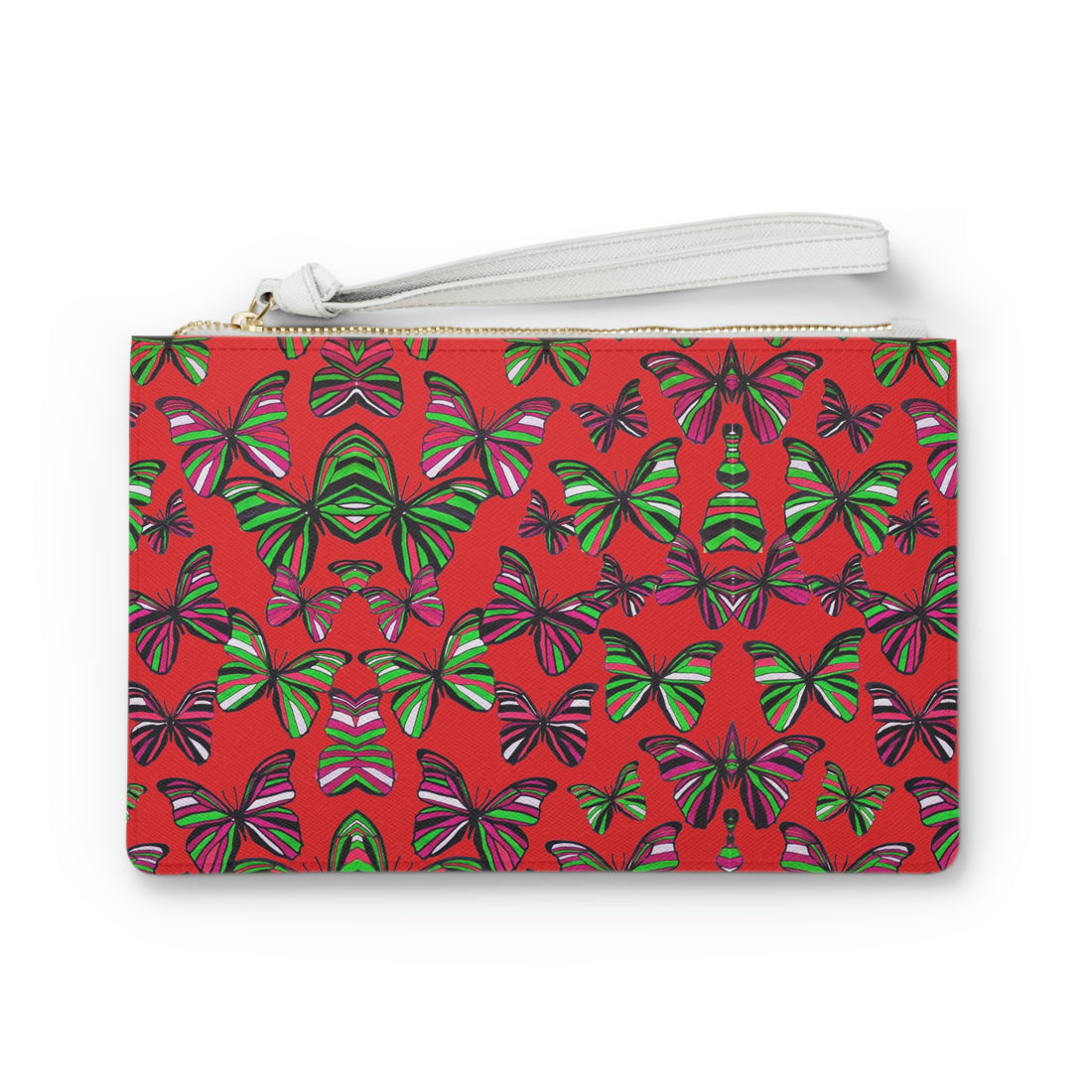 red butterfly print clutch bag