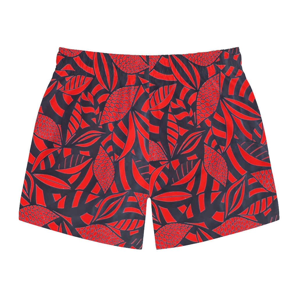 Red Tropical Minimalist Swimming Trunks