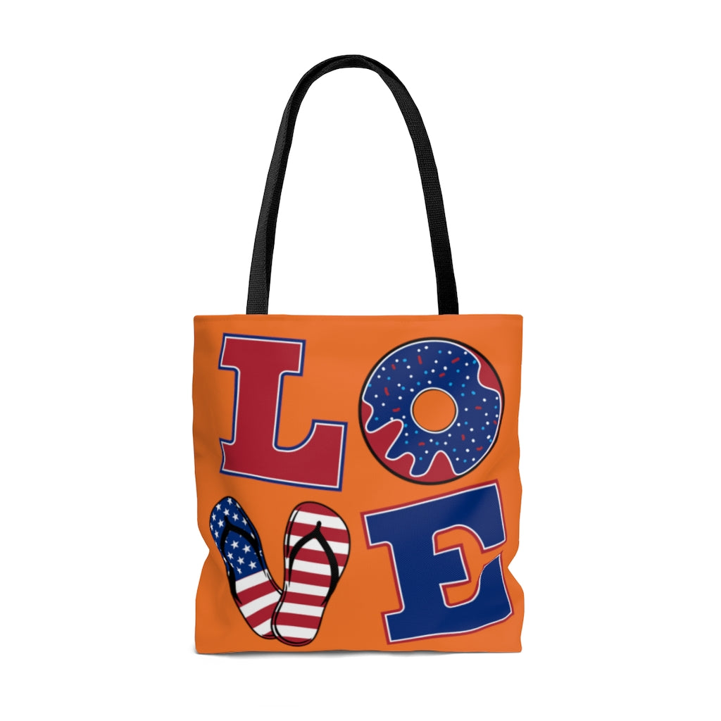 AOP American Love Orange Tote Bag