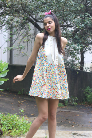 woodstock fashion white satin silk floral embroidery dress