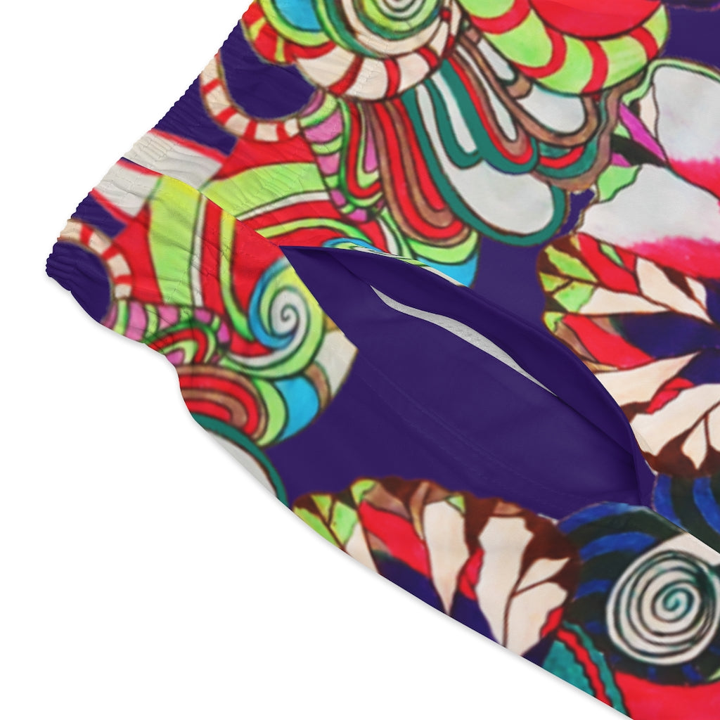 Violet Graphic Floral Pop Men's Swimming Trunks