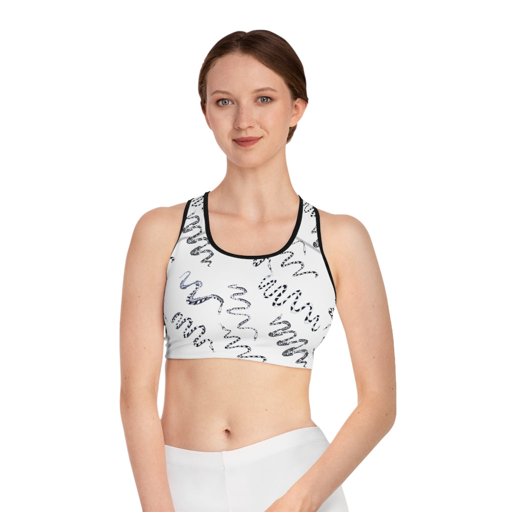 White Snake Print (AOP) Sports Bra