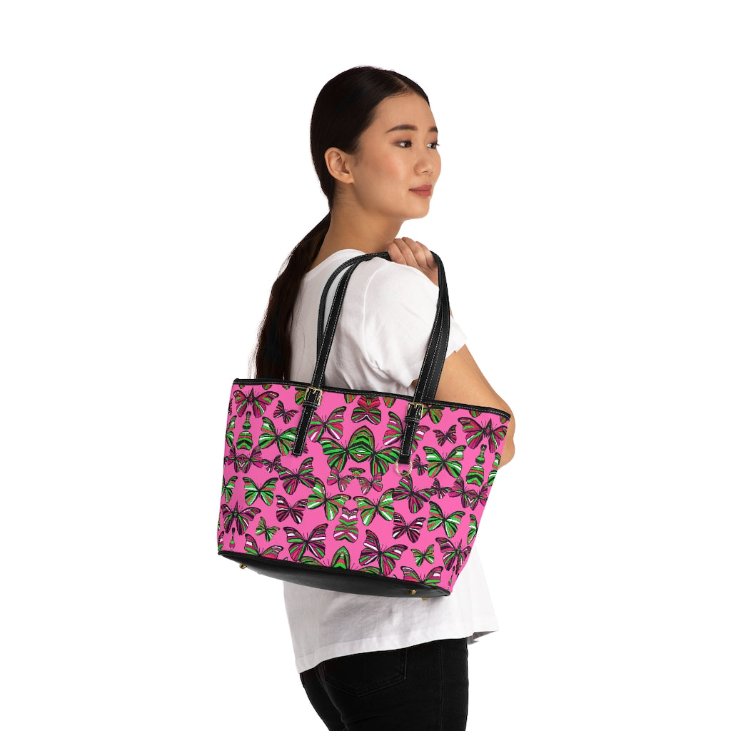 rose pink butterfly print tote