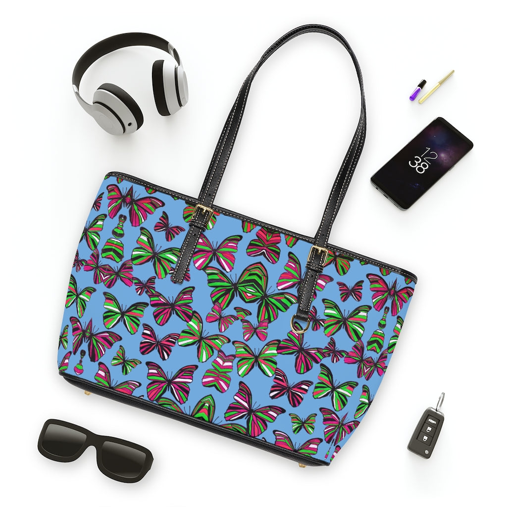 sky ble butterfly print tote