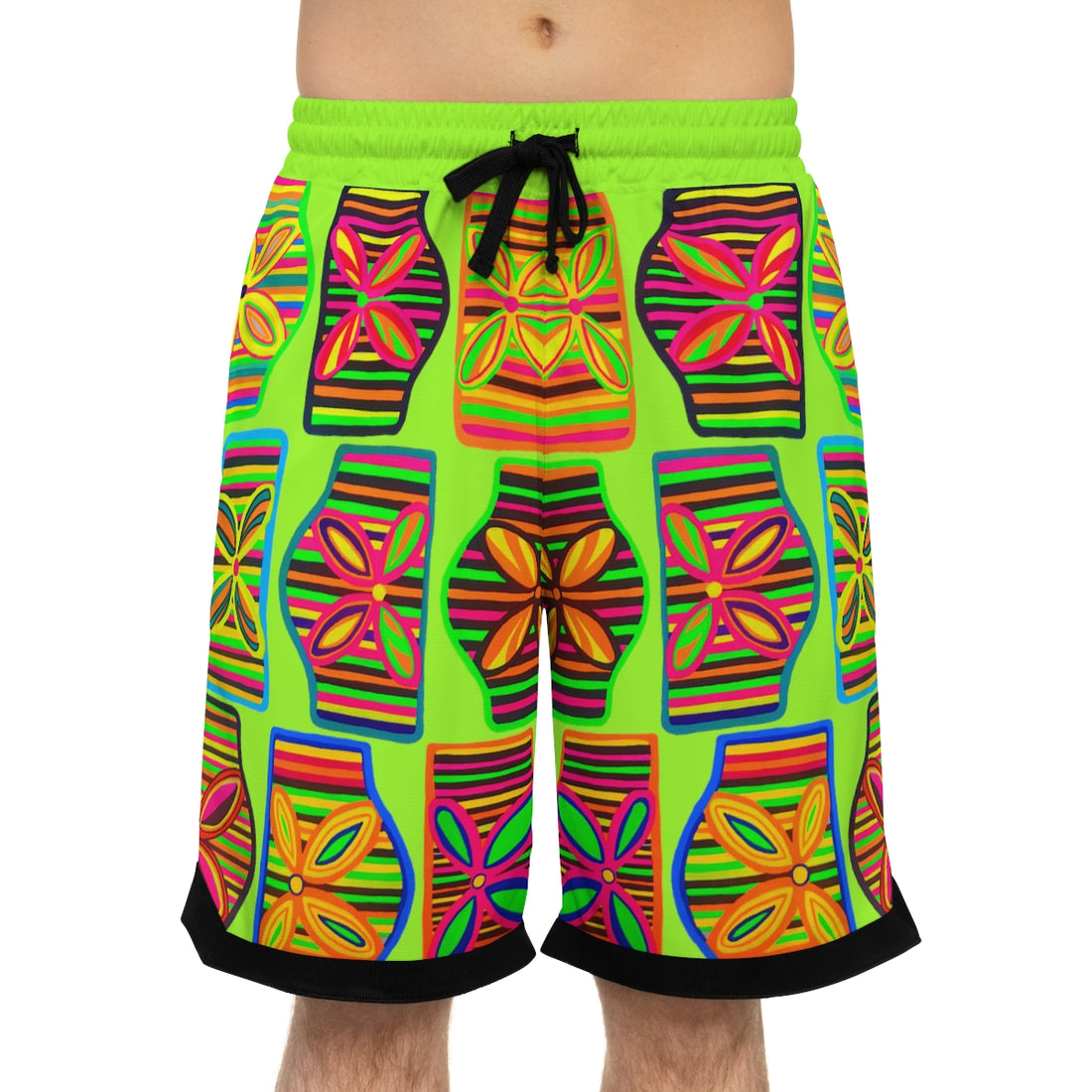 limegreen art deco print basketball shorts 
