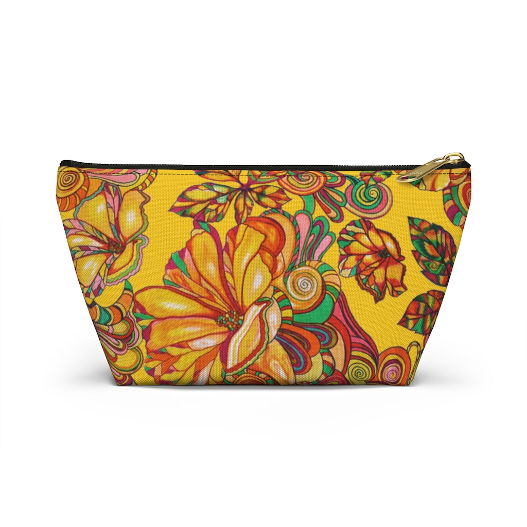 Yellow Artsy Floral Accessory Pouch