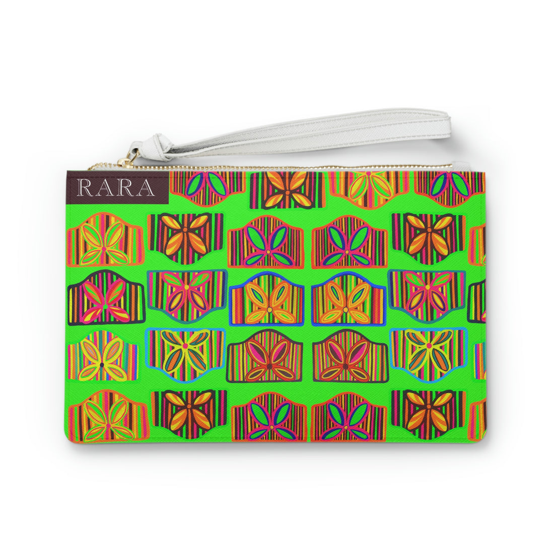 neon green art deco print clutch bag