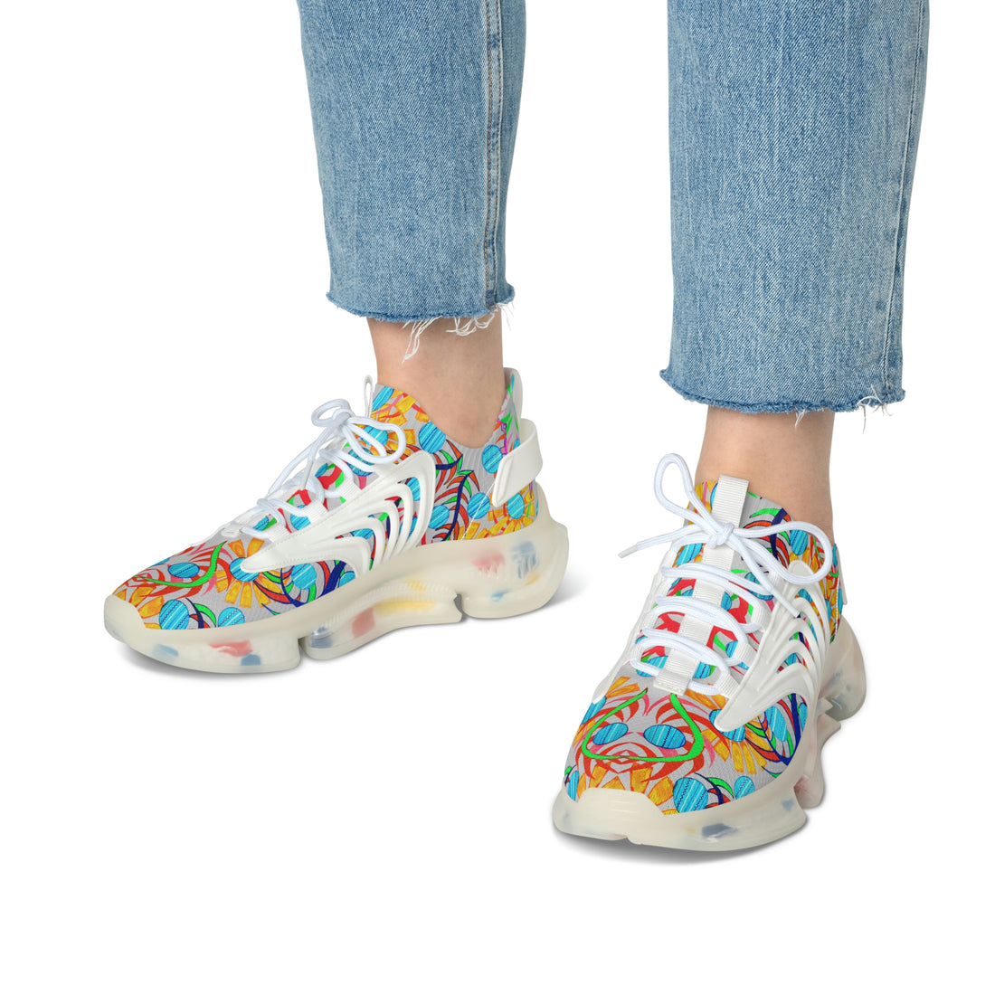 Slate Sunflower Printed OTT Women's Mesh Knit Sneakers