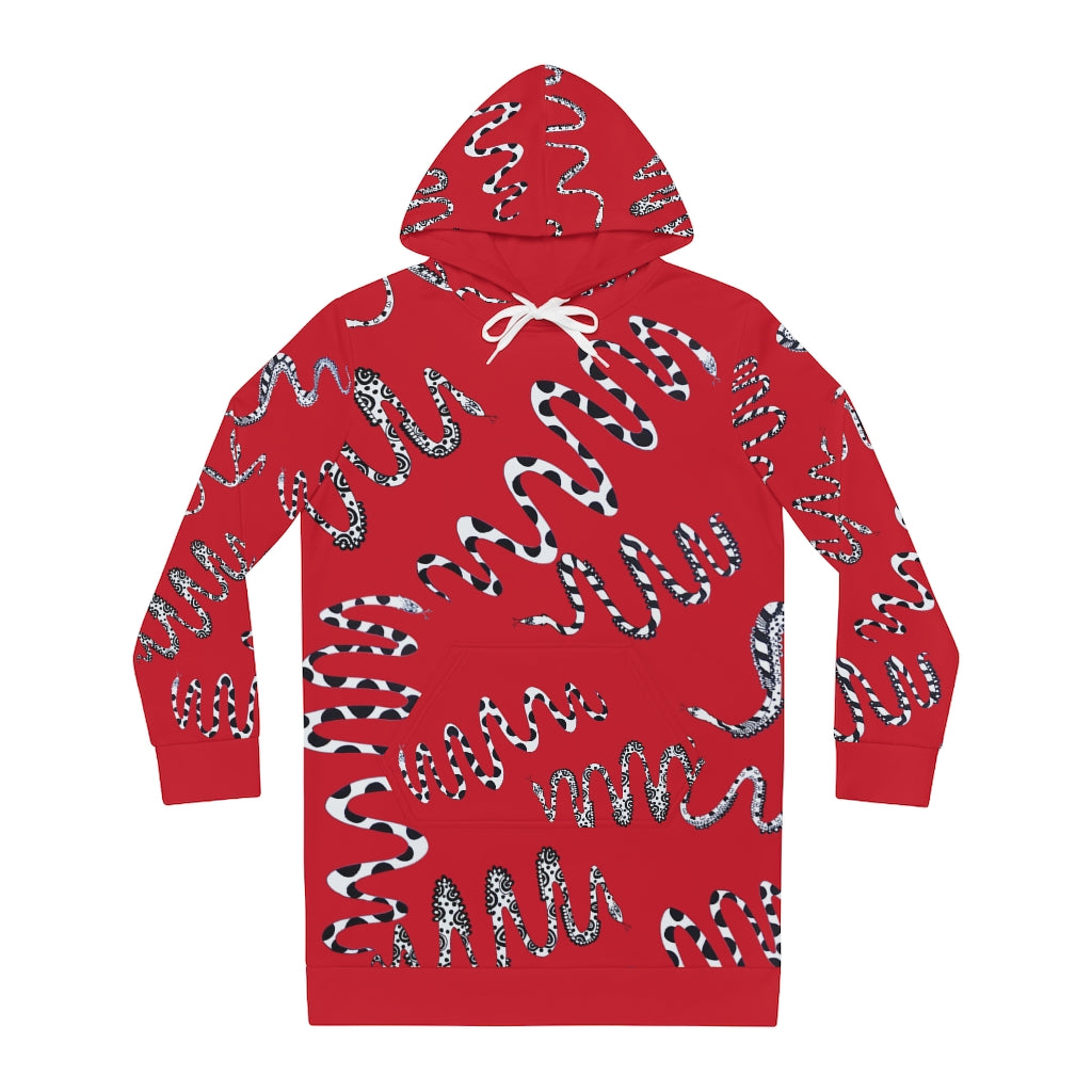 deep red snake print hoodie dress 
