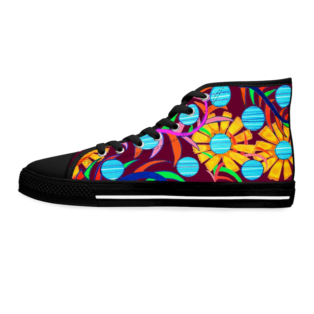 marsala sunflower print print women's hightop canvas sneakers 