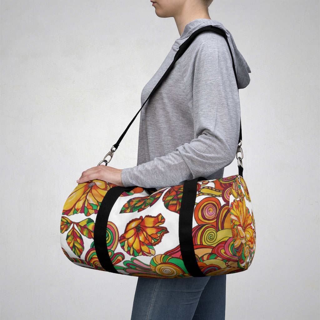 Artsy Floral White Duffel Bag