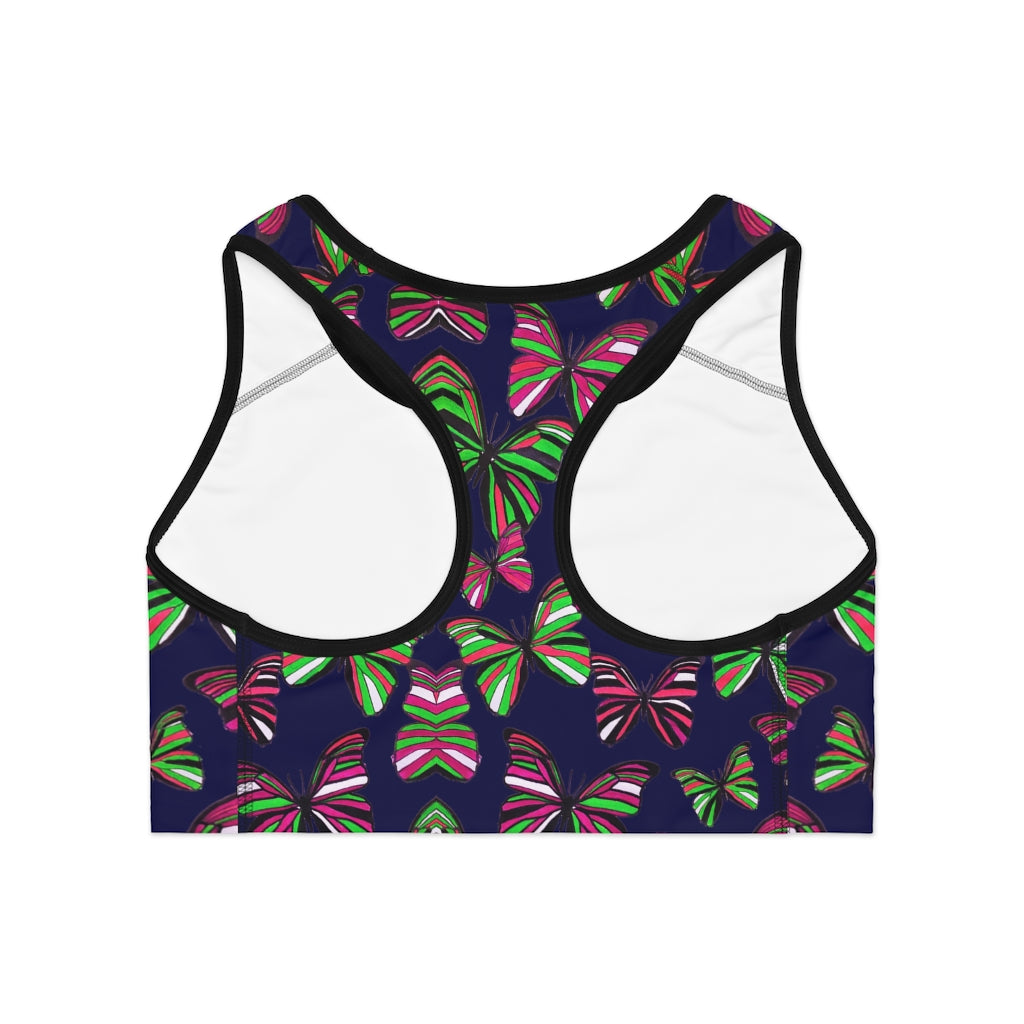 navy butterfly print sports bra