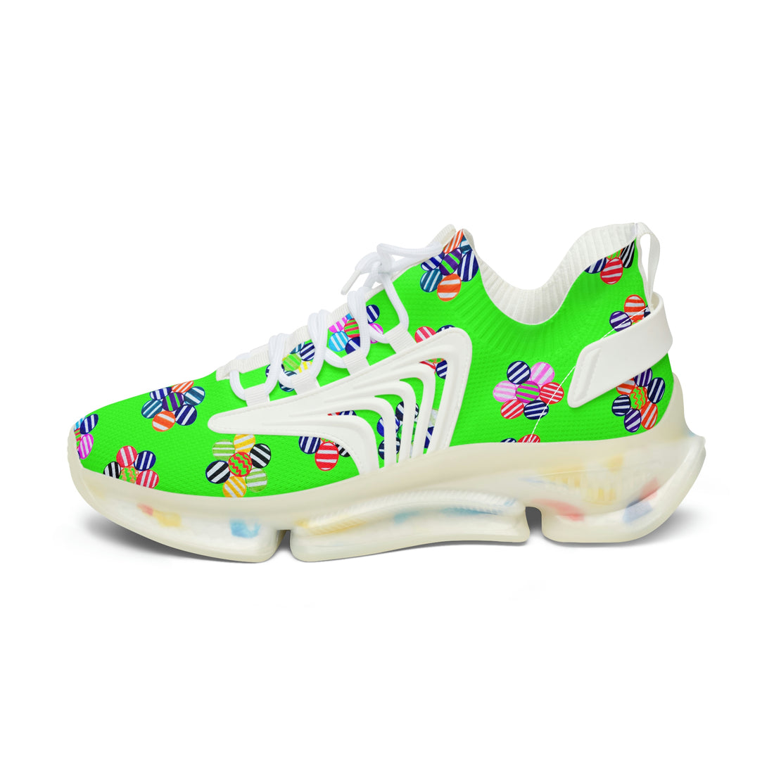 Neon Green Candy Floral Printed OTT Women's Mesh Knit Sneakers