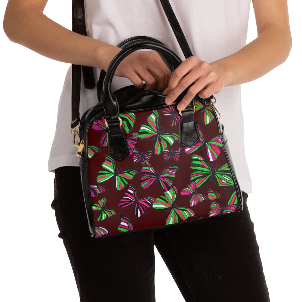 marsala butterfly print handbag