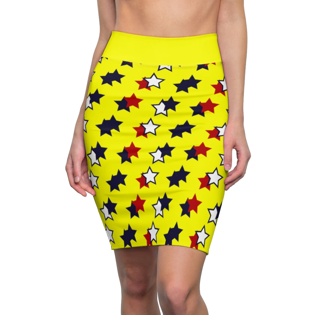 AOP Starry Canary Pencil Skirt