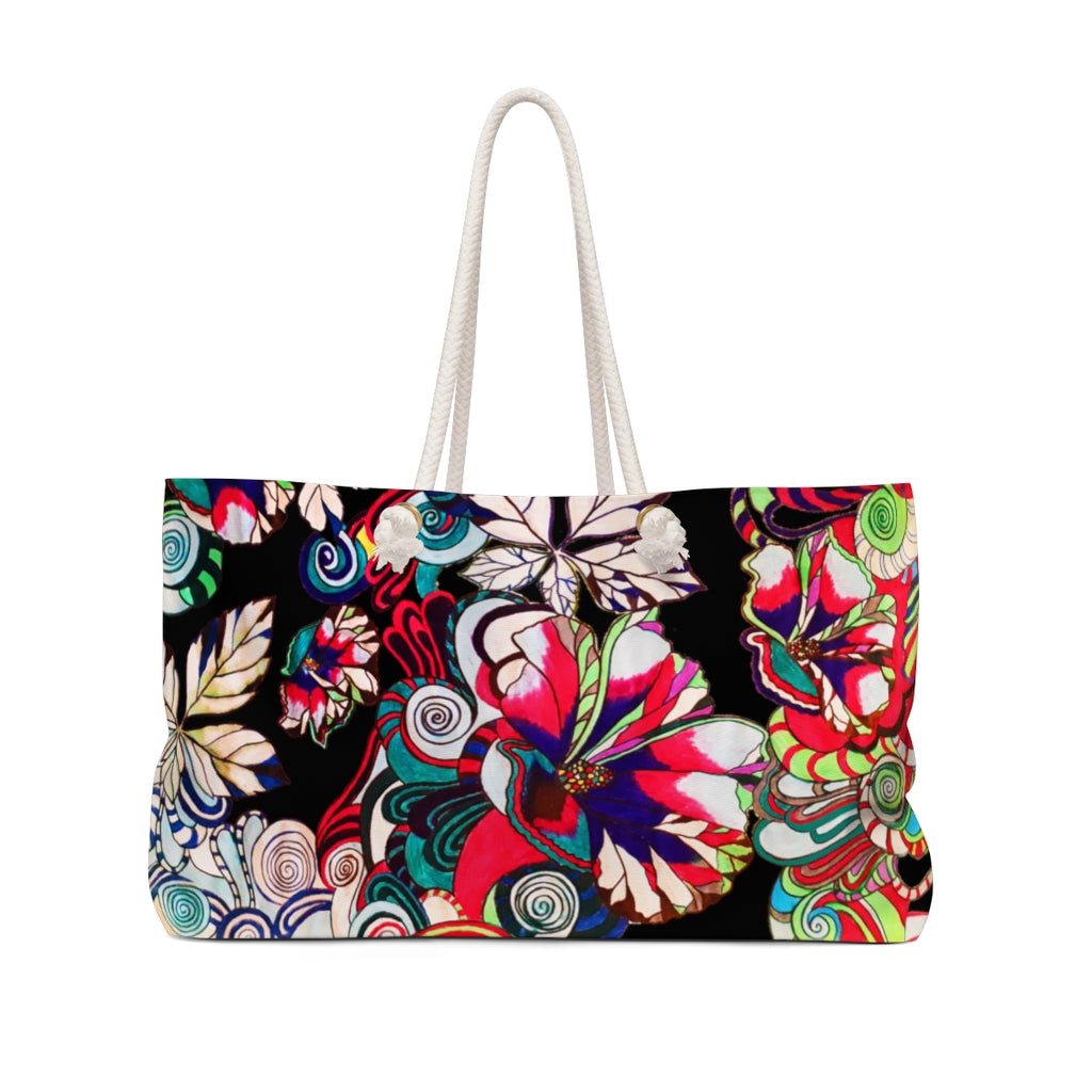 Artsy Floral Pop Black Weekender Bag