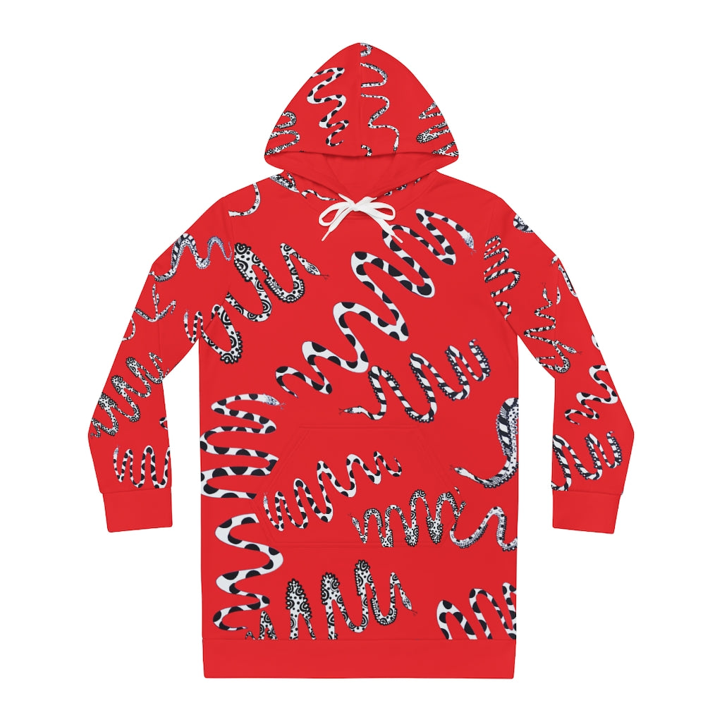 Red Snake Print Hoodie Dress