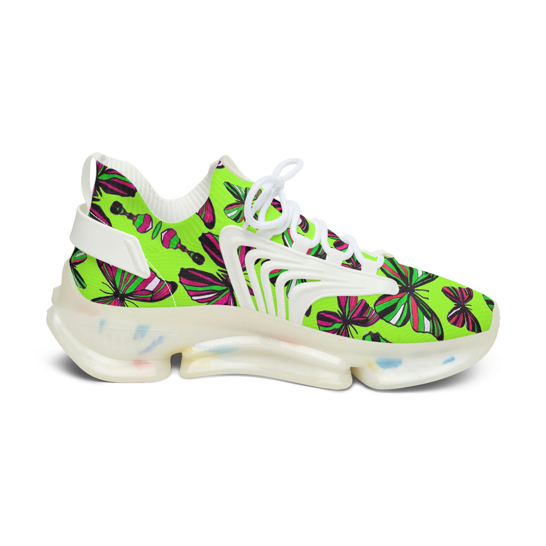 lime green butterfly print women's mesh knit sneakers