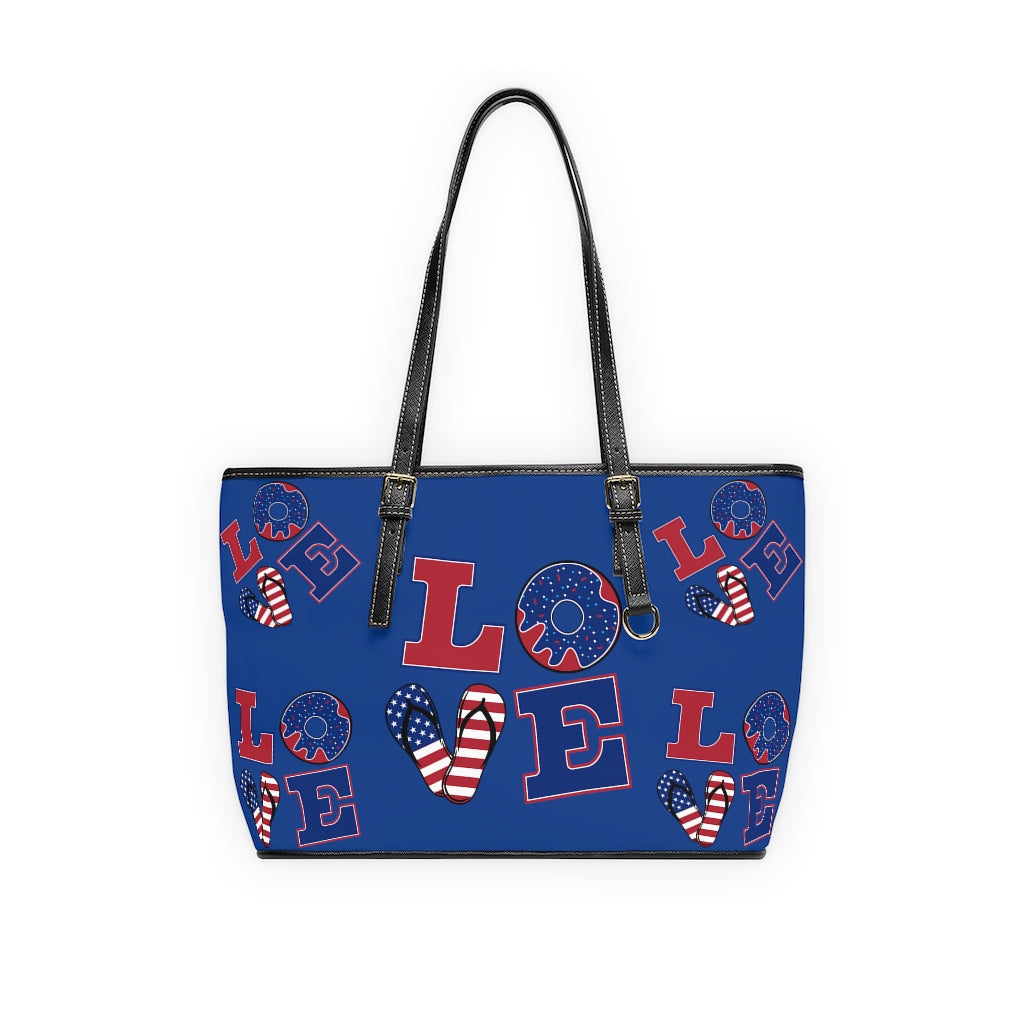 blue love america print tote